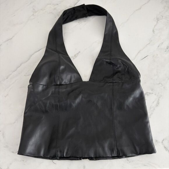 Edgy Goth Fairy Y2K Streetwear Edikted Tana Faux Leather Halter Top XS - Picture 3 of 7